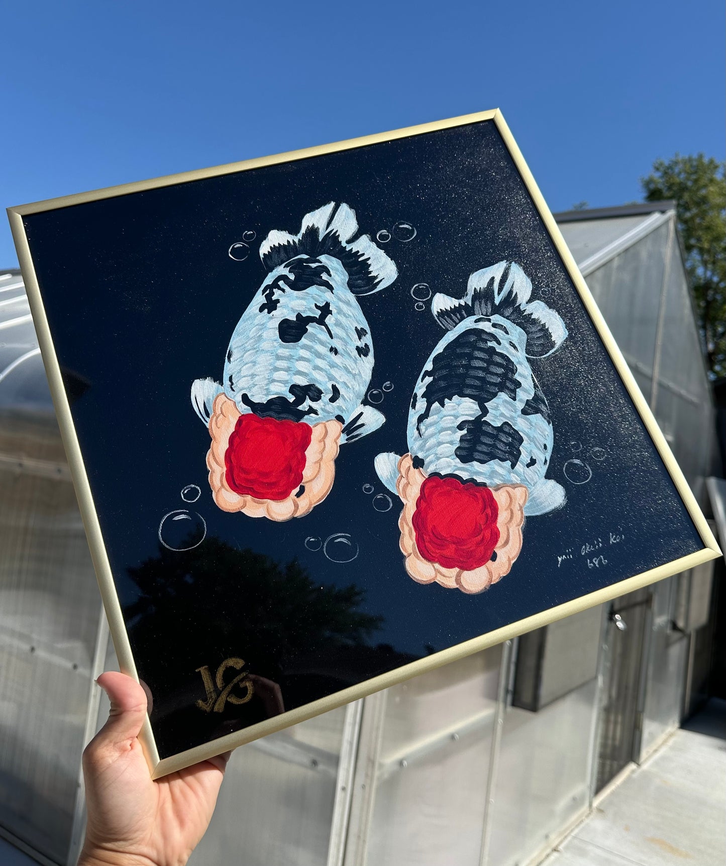 Tancho Cow Ranchu 16x16 avec cadre en aluminium