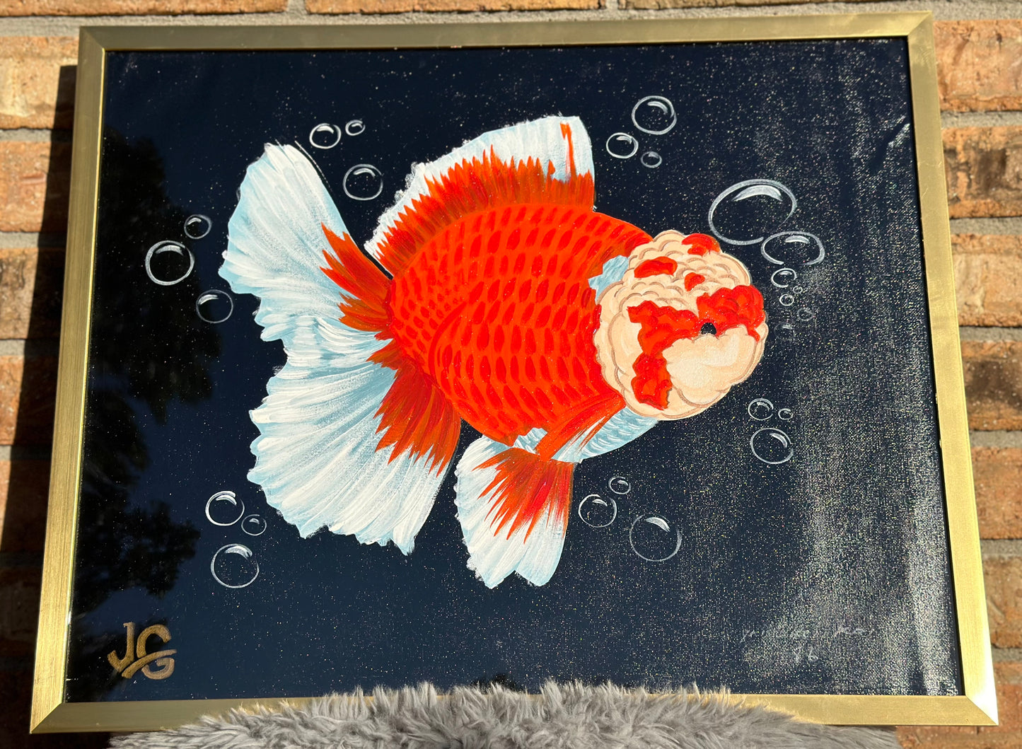 [FREE SHIPPING] Handcrafted Red White Oranda Goldfish Painting – One-of-a-Kind Artwork from Jimmy’s Collection