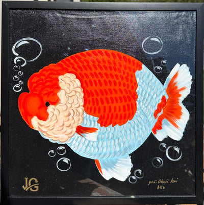 [FREE SHIPPING] Handcrafted Red & White Lionchu Goldfish Painting – One-of-a-Kind Artwork from Jimmy’s Collection