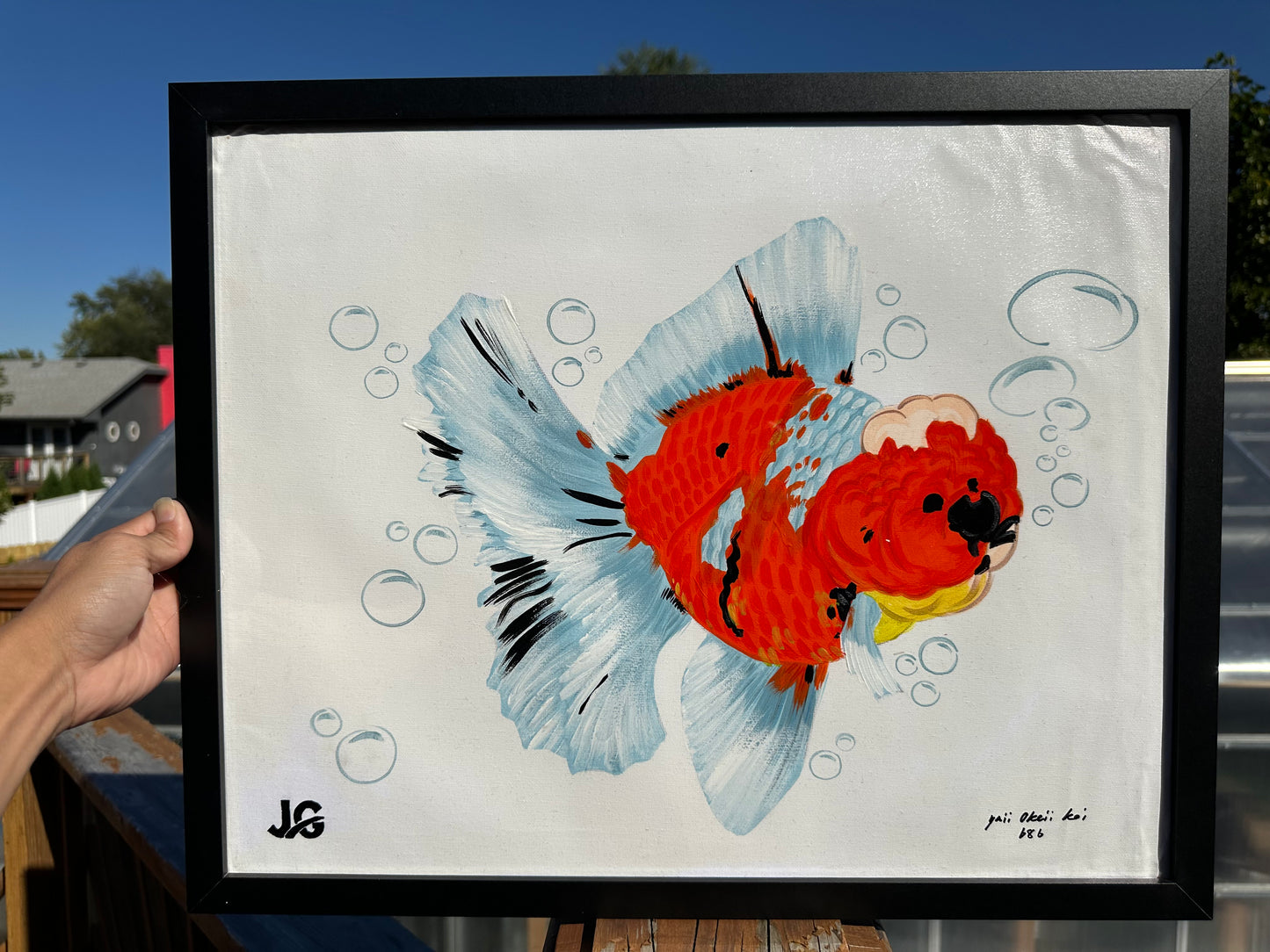 [FREE SHIPPING] Handcrafted Tiger Oranda 6x20 Painting - One-of-a-Kind Artwork from Jimmy’s Collection