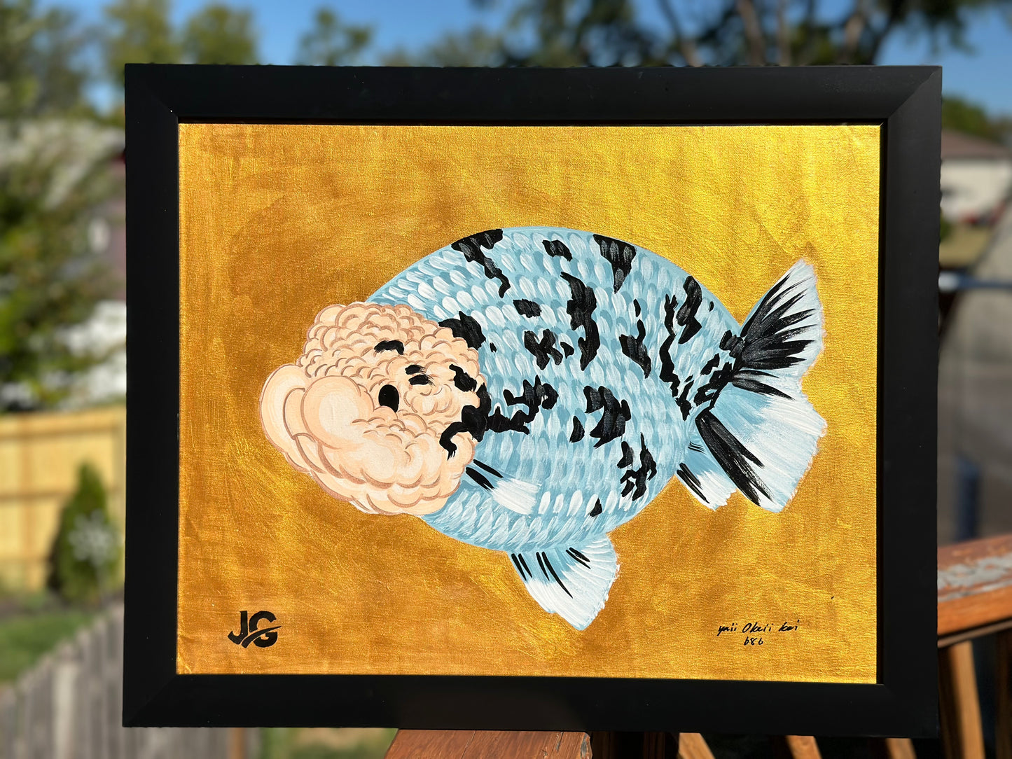 [FREE SHIPPING] Handcrafted Cow Ranchu Goldfish Painting 16”x20” – One-of-a-Kind Artwork from Jimmy’s Collection