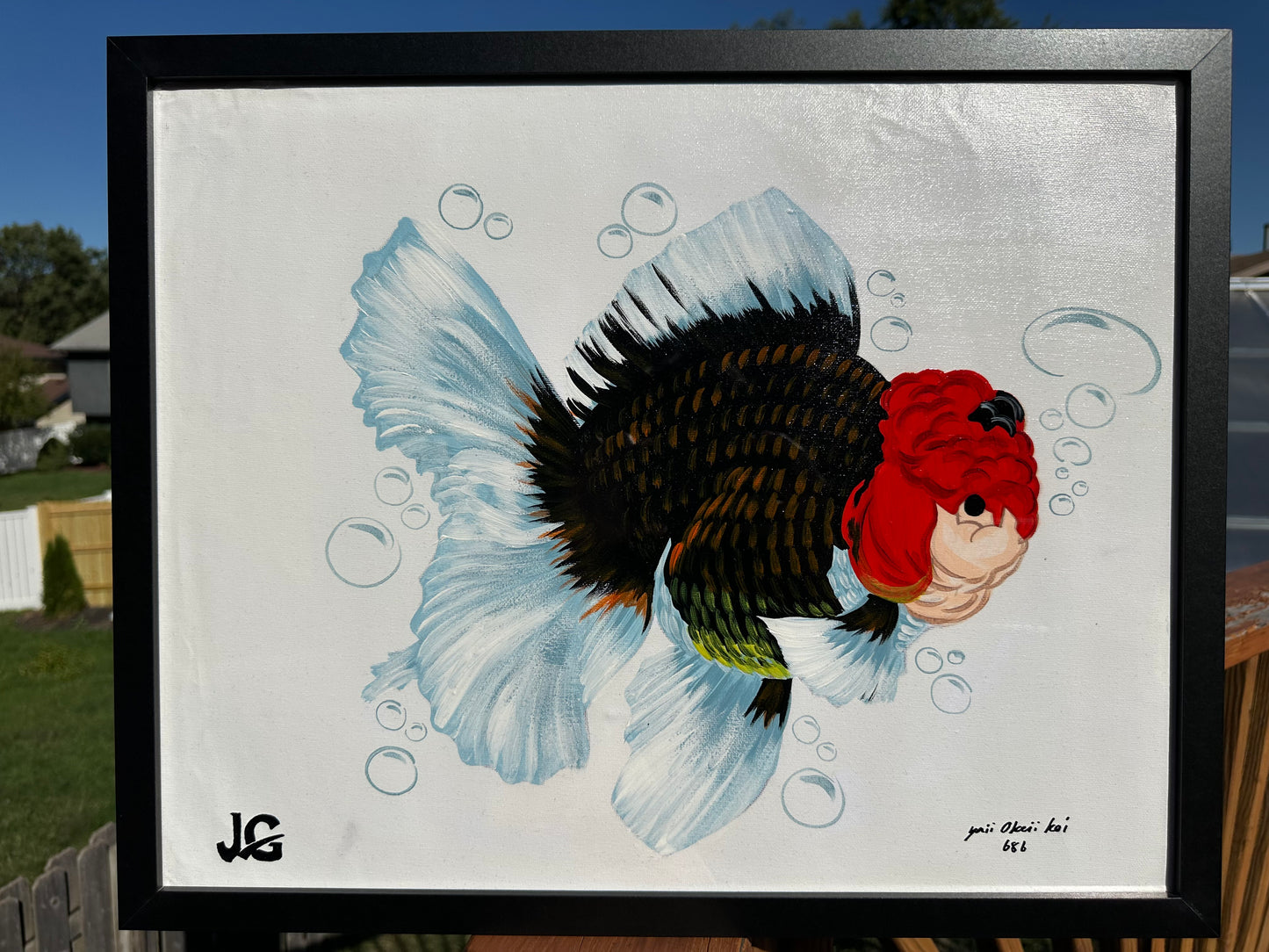 [FREE SHIPPING] Handcrafted Tricolor Oranda 16x20 Painting - One-of-a-Kind Artwork from Jimmy’s Collection